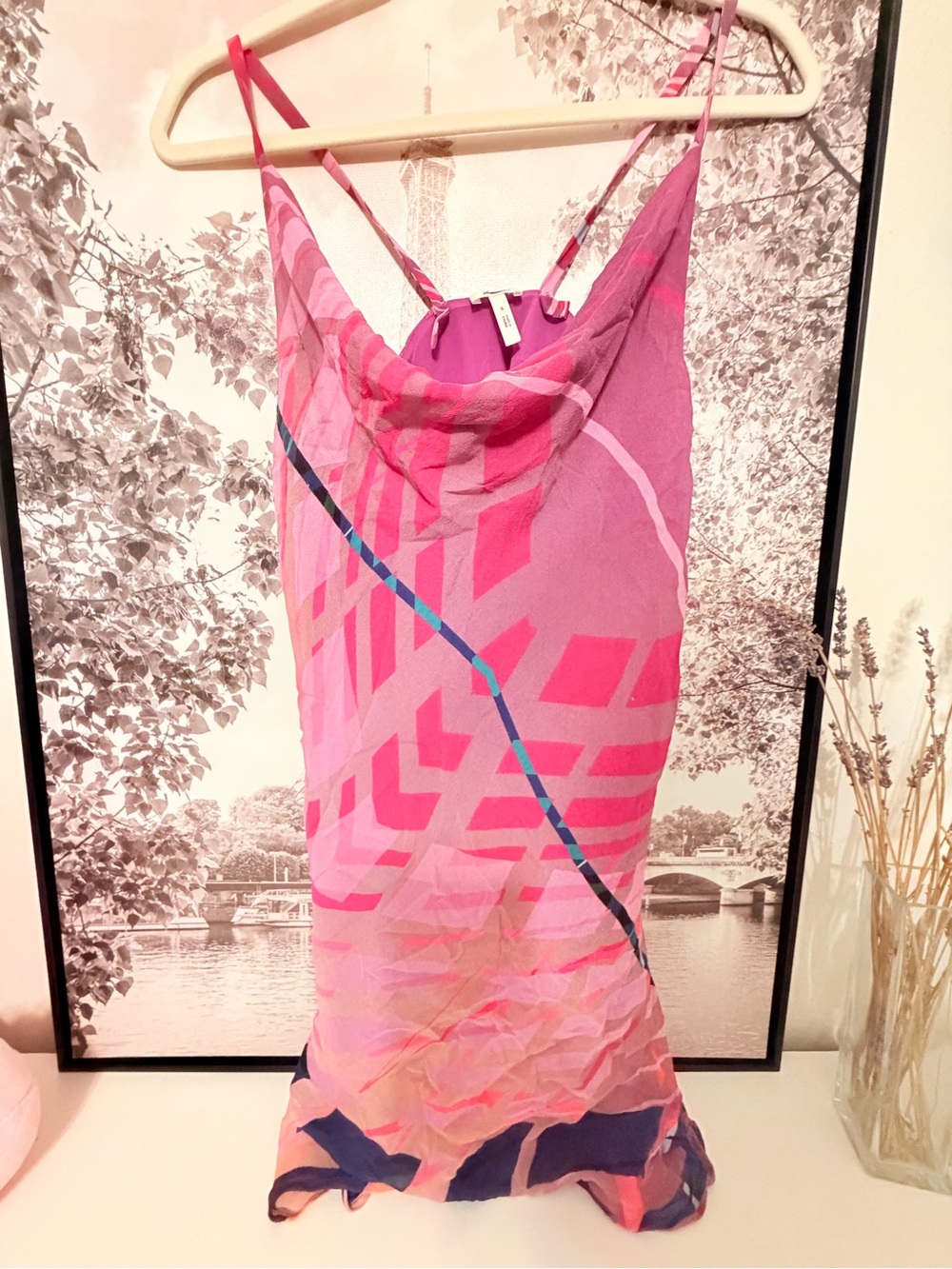 Pink Geometric Slip Mini Dress